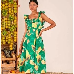 Farm Rio Green Papaya Salad Midi Dress